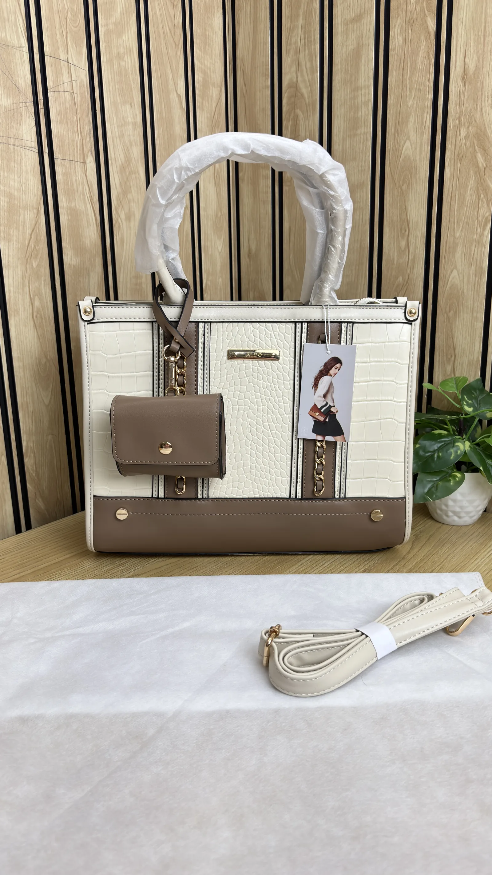 ALDO CROC TEXTURED SATCHEL BAG